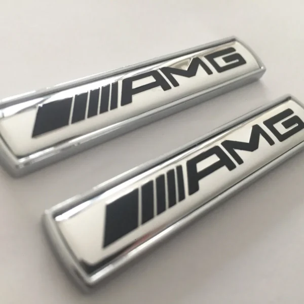 Silver Mercedes AMG emblem exteriör Interiör (2-Pack)