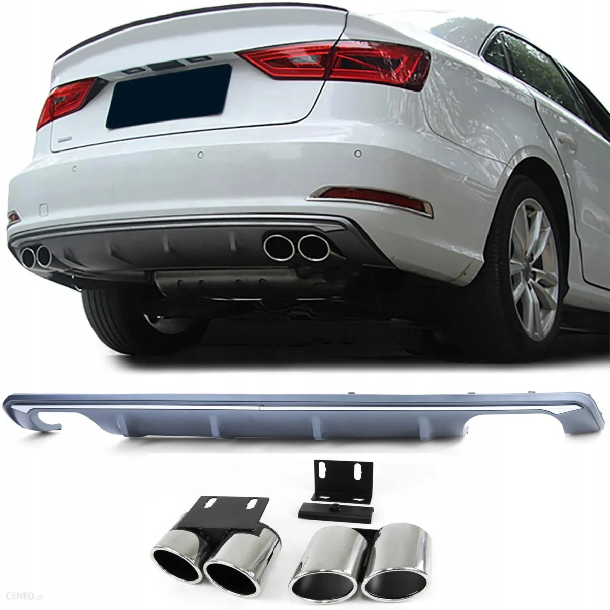 Audi A3 8V diffusor inkl pipor Sedan S3-look (12-16)