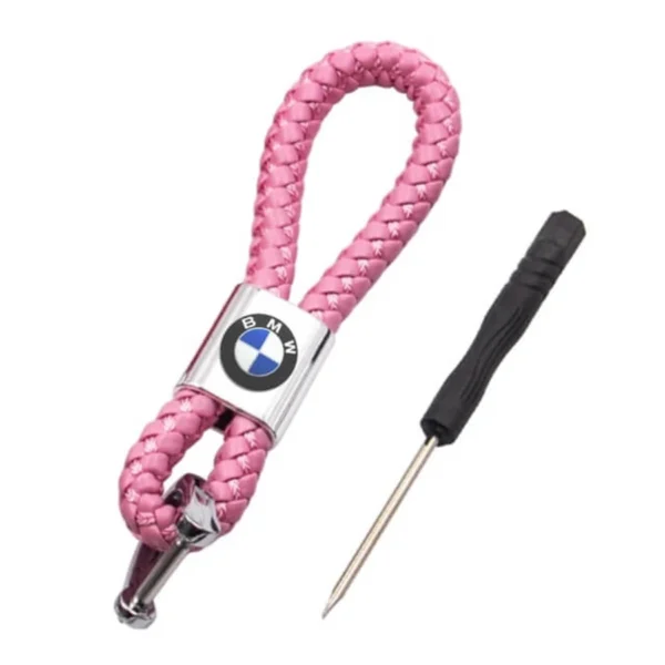 Bmw nyckelring flätad rosa