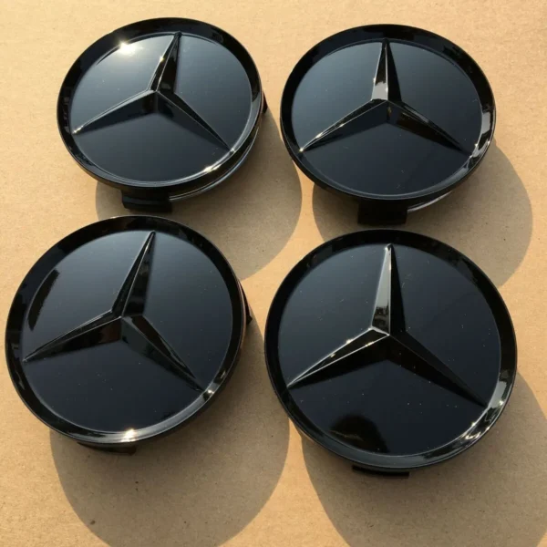 Mercedes Benz Centrumkåpor Blanksvarta 75mm
