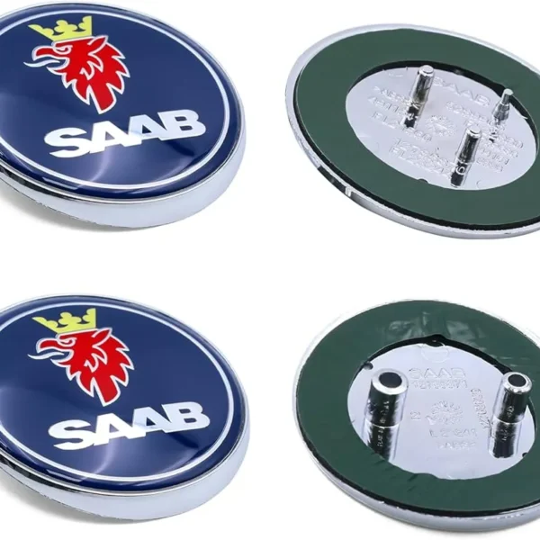 SAAB emblem i svart blå huv och baklucka
