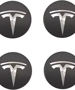 Tesla Centrumkåpor Svart silver logga 57mm