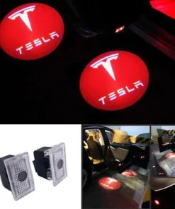 Tesla dörrlampor röd med vit text (2-Pack)