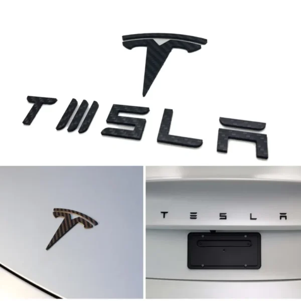 Tesla emblem Set kolfiber huv + lucka