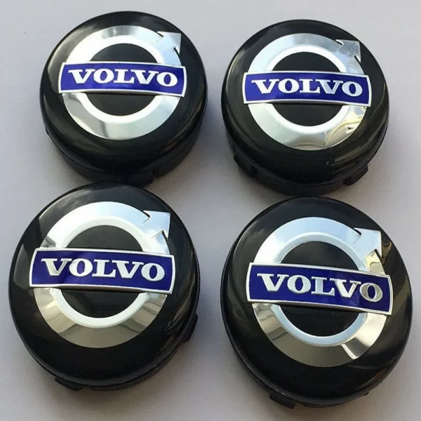 Volvo Centrumkåpor Navkåpor Blå text 64mm